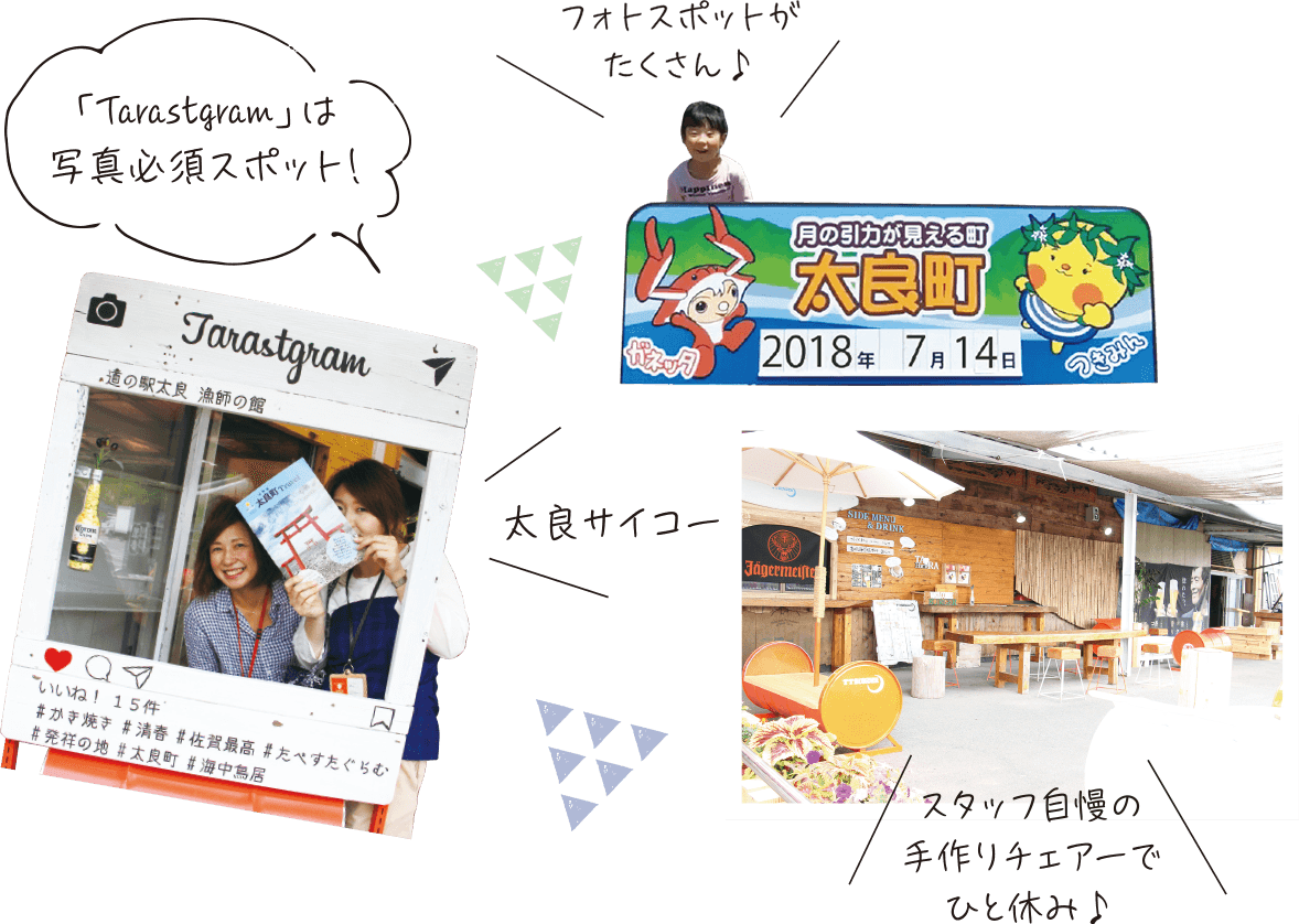 Tarastagram、フォトスポット、スタッフ自慢の手作りチェアーの写真